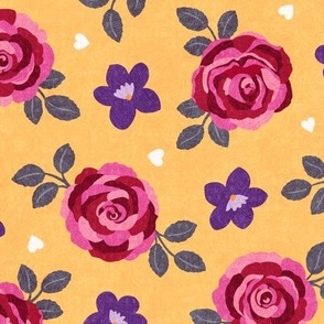 Roses & Violets, yellow (Large) - textured floral