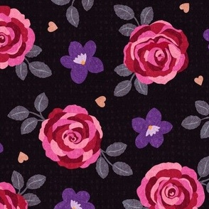 Roses & Violets, dark (Large) - textured floral