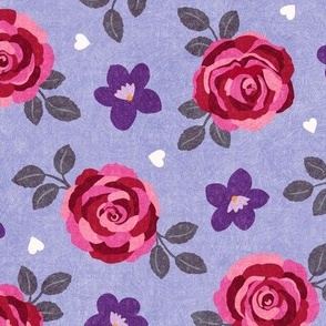 Roses & Violets, blue (Large) - textured floral