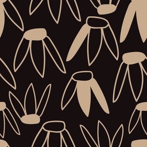 Hand Drawn Daisy Pattern - Modern Flowers Daisies - Black and Taupe