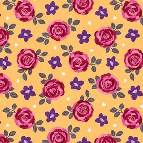 Roses & Violets, yellow (Small) - textured floral