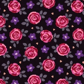 Roses & Violets, dark (Small) - textured floral