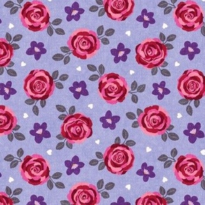 Roses & Violets, blue (Small) - textured floral