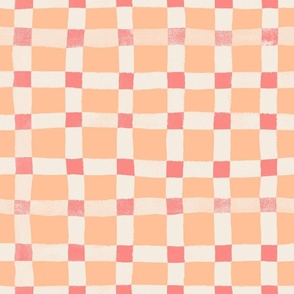 wonky watercolor check plaid peach fuzz large scale handpainted