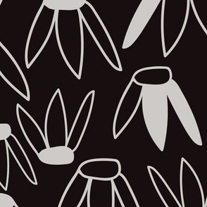 Modern Daisy Pattern - Hand Drawn Flowers - Black and Off White