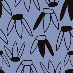 Periwinkle Daisy Pattern - Hand Drawn Flowers - Blue and Black 