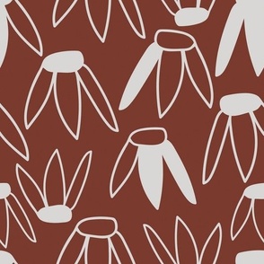 Brown Daisy Pattern - Modern Flowers Hand Drawn  - Warm Brown and Off White