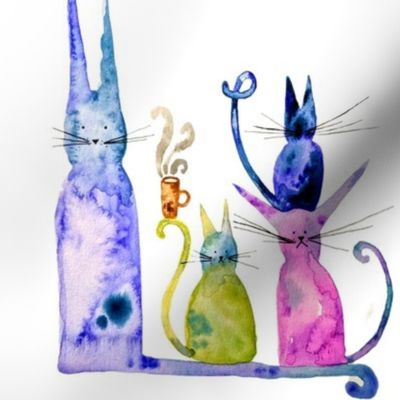 Watercolor Tie-Dye Cafe Cats