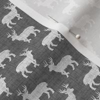 Shaggy Deer on Linen - Ditsy - Grey Gray Animal Rustic Cabincore Boys Masculine Men Outdoors Hunting Cabincore