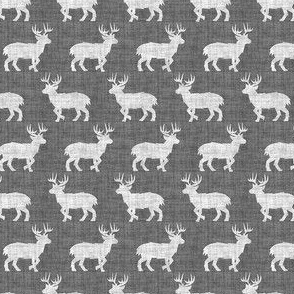 Shaggy Deer on Linen - Ditsy - Grey Gray Animal Rustic Cabincore Boys Masculine Men Outdoors Hunting Cabincore