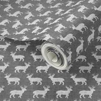 Shaggy Deer on Linen - Small  - Grey Gray Animal Rustic Cabincore Boys Masculine Men Outdoors Hunting Cabincore