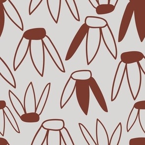 Modern Daisy Pattern - Hand Drawn Flowers - Pale Gray and Brown 