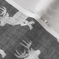 Shaggy Deer on Linen - Medium - Grey Gray Animal Rustic Cabincore Boys Masculine Men Outdoors Hunting Cabincore