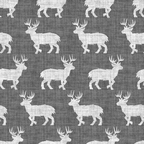 Shaggy Deer on Linen - Medium - Grey Gray Animal Rustic Cabincore Boys Masculine Men Outdoors Hunting Cabincore