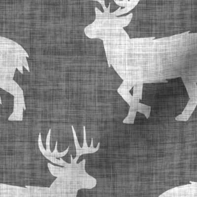 Shaggy Deer on Linen - Large - Grey Gray Animal Rustic Cabincore Boys Masculine Men Outdoors Hunting Cabincore