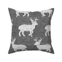 Shaggy Deer on Linen - Large - Grey Gray Animal Rustic Cabincore Boys Masculine Men Outdoors Hunting Cabincore