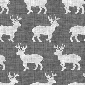 Shaggy Deer on Linen - Large - Grey Gray Animal Rustic Cabincore Boys Masculine Men Outdoors Hunting Cabincore