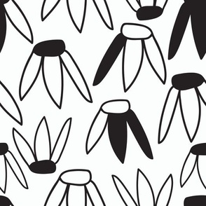 Black and White Daisy Pattern - Modern Hand Drawn Flowers