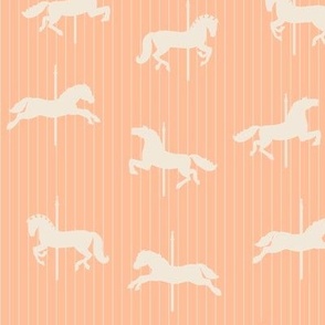 Peach Fuzz Pantone color of the year 2024. Carousel Horse Ride. Fun Fair Pony Ride. Merry go round.