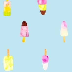 ice cream popsicles in watercolor with baby blue from Anines Atelier. Use the design for pantry and kitchen walls or a summer dress.