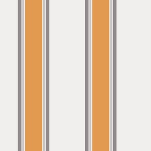 Wide white vertical stripes with orange gold and grey stripes