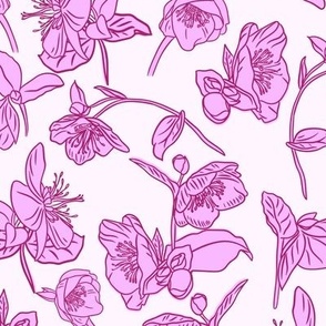 Scattered Hellebores in pink, pink floral, large scale