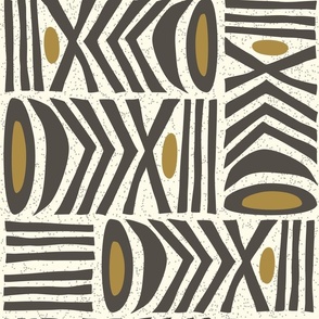 (L) Graphic Modern Tribal Folk Art Boho Geometric Earthy Brown, Cream and Gold