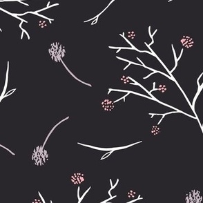 Delicate pastel pink branches and petals on black. Bigger 16 inches