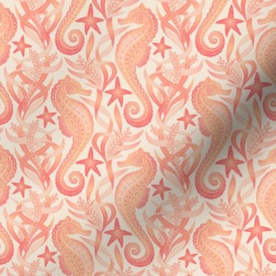 Sweet Seahorses and Starfish in Peach Small