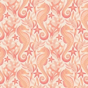 Sweet Seahorses and Starfish in Peach Small