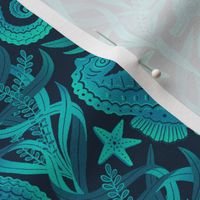 Seahorses and Starfish in Cyan and Blue Medium