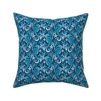 Monochrome Blue and White Seahorses and Starfish Small