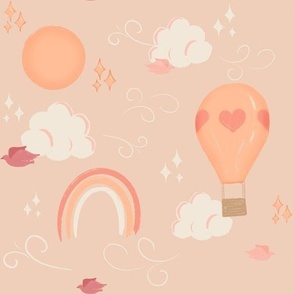 Windy Dreamy Rainbow Skies with Peach Fuzz Hot Air Balloons 10x10