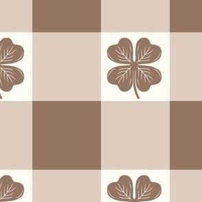 Gingham check lucky st patricks day four leaf clover brown beige