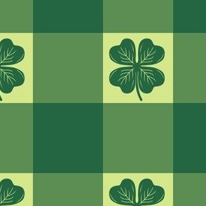 Gingham check lucky st patricks day four leaf clover green 