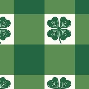 Gingham check lucky st patricks day four leaf clover green emerald
