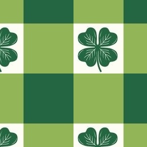 Gingham check lucky st patricks day four leaf clover green emerald