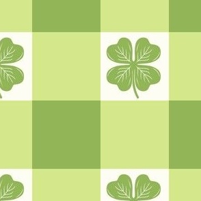 Gingham check lucky st patricks day four leaf clover green