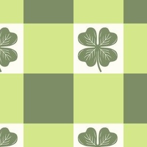 Gingham check lucky st patricks day four leaf clover green sage 