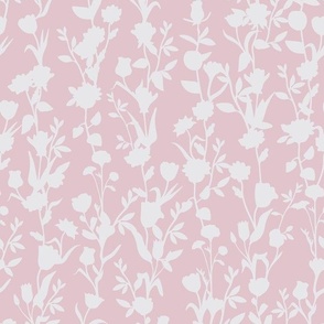Vertical Floral Stripe - Flowers Vines - Light Pink and White