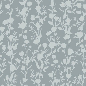 Long Vertical Floral Stripe - Flowers Vines - Shades of Gray 