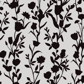 Black and White Floral Stripe - Flowers Vines