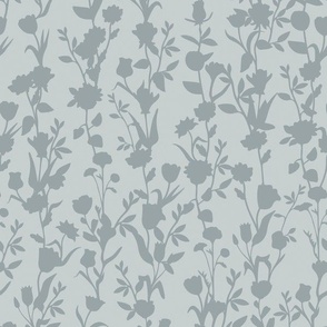Muted Blue Gray Floral Stripe - Flowers Vines