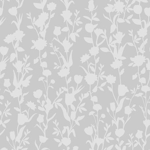 Pale Grey Floral Stripe - Flowers Vines - Monochromatic Gray