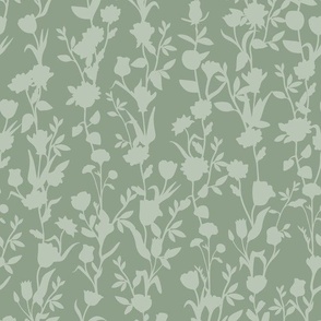 Sage Floral Stripe Vertical - Flowers Vines - Muted Green