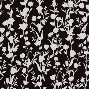 Black Floral Stripe - Flowers Vines - Black and Off White