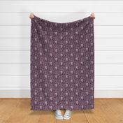 Skulls and climbing rose vines  - block print style, gothic, spooky - monochrome blackberry - purple, burgundy - small