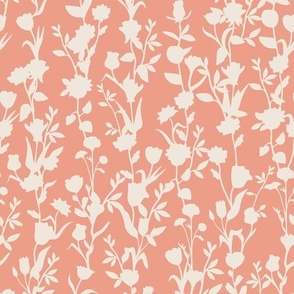 Peach Floral Stripe Vertical - Flowers Vines - Muted Orange and Off White