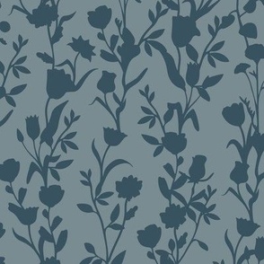 Blue Grey Floral Stripe Vertical - Flowers Vines