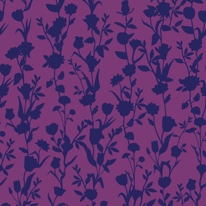 Purple Floral Stripe Vertical - Flowers Vines - Violet Pink